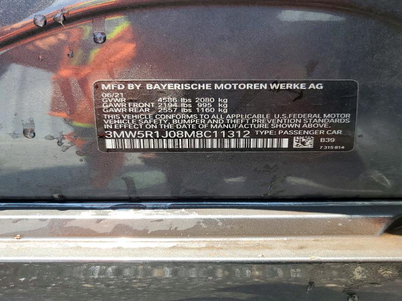 2021 Bmw 330i მანქანა იყიდება აუქციონზე, vin: 3MW5R1J08M8C11312, აუქციონის ნომერი: 52363296