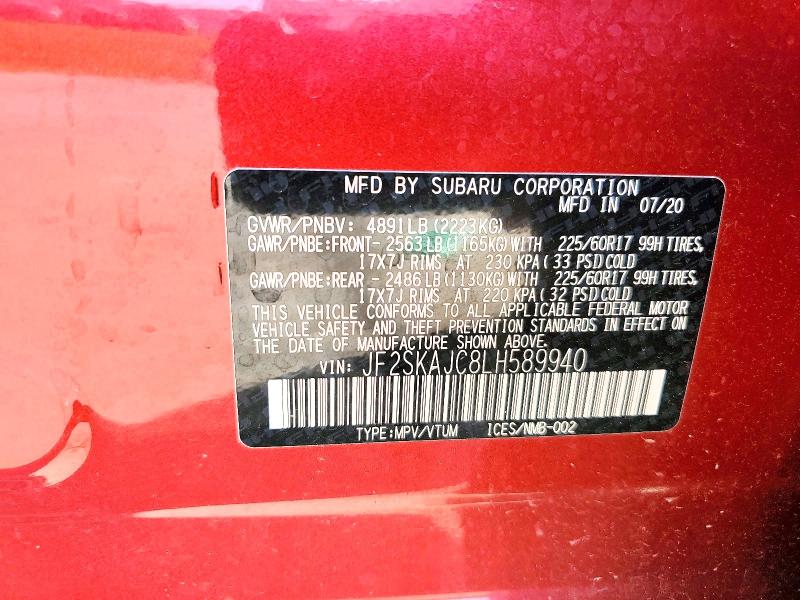 Продажа на аукционе авто 2020 Subaru Forester, vin: JF2SKAJC8LH589940, номер лота: 55118276