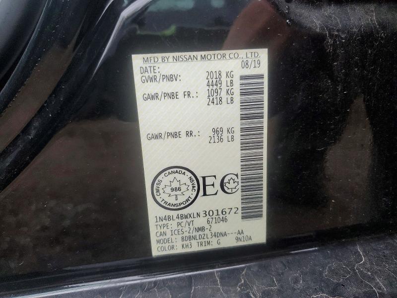 Aukcja sprzedaży 2020 Nissan Altima, vin: 1N4BL4BWXLN301672, numer aukcji: 53563996