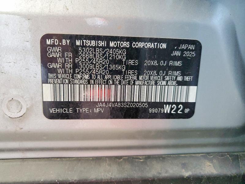 2025 Mitsubishi Outlander მანქანა იყიდება აუქციონზე, vin: JA4J4VA83SZ020505, აუქციონის ნომერი: 53416046