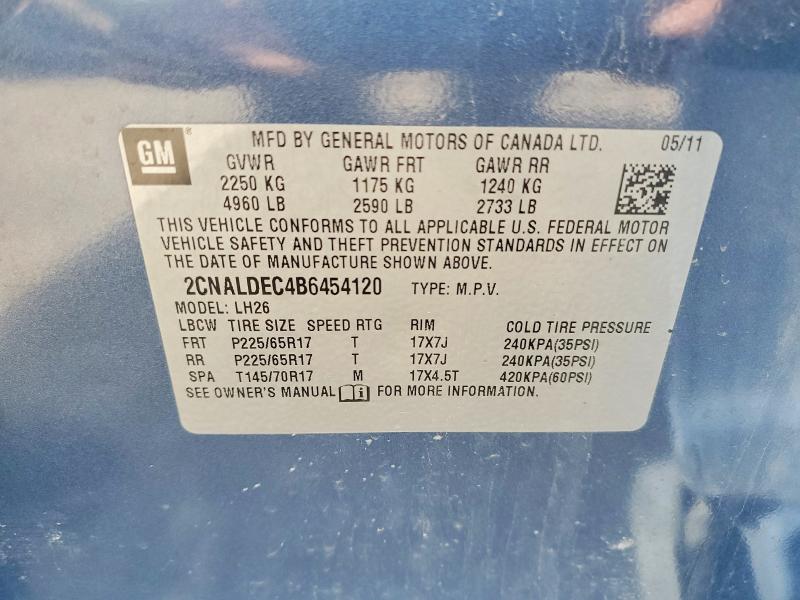 52028776 :رقم المزاد ، 2CNALDEC4B6454120 vin ، 2011 Chevrolet Equinox مزاد بيع