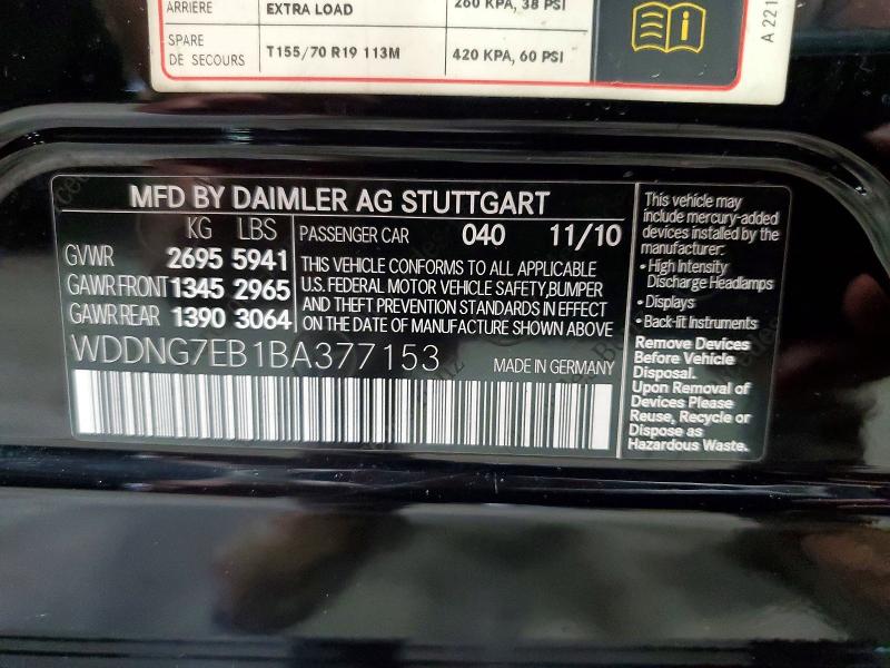 54583336 :رقم المزاد ، WDDNG7EB1BA377153 vin ، 2011 Mercedes Benz S مزاد بيع
