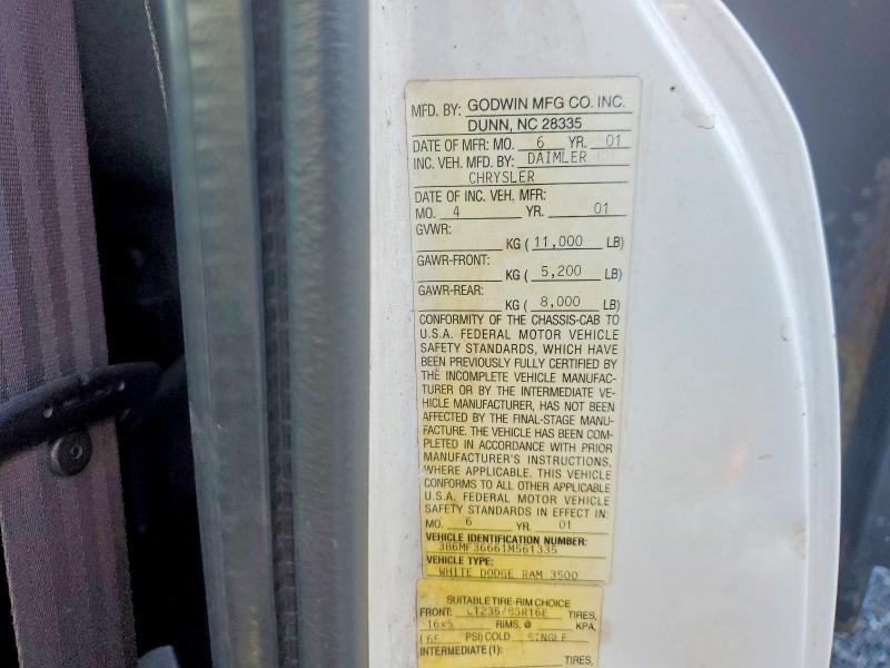 Auction sale of the 2001 Dodge Ram 3500, vin: 3B6MF36661M561335, lot number: 52551636