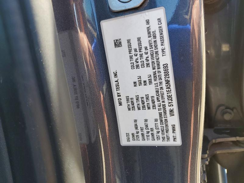 Продажа на аукционе авто 2022 Tesla Model 3, vin: 5YJ3E1EA5NF288693, номер лота: 53187456