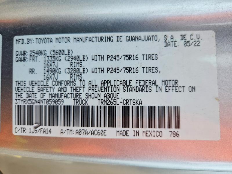 Aukcja sprzedaży 2022 Toyota Tacoma, vin: 3TYRX5GN4NT059059, numer aukcji: 53132766