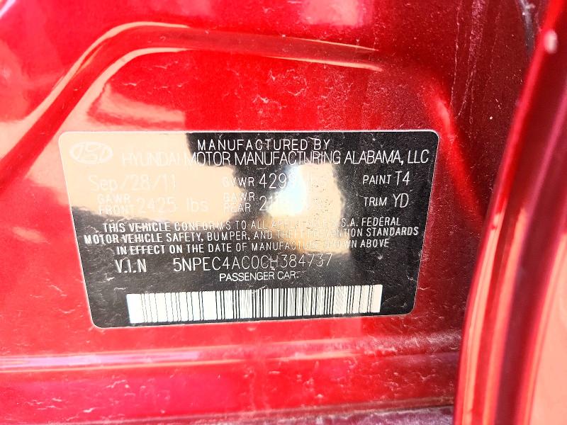 54705686 :رقم المزاد ، 5NPEC4AC0CH384737 vin ، 2012 Hyundai Sonata مزاد بيع