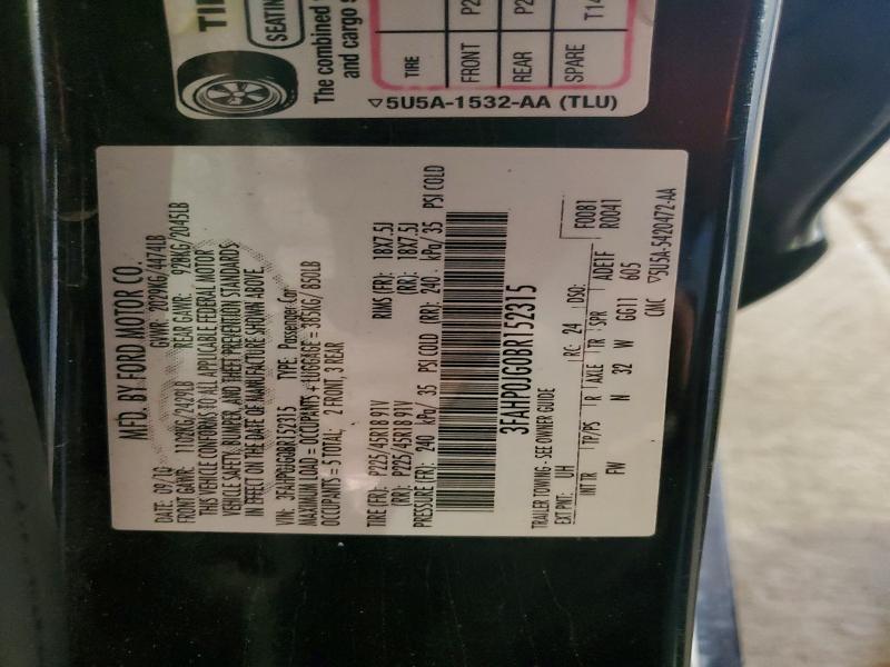 52655096 :رقم المزاد ، 3FAHP0JG0BR152315 vin ، 2011 Ford Fusion مزاد بيع