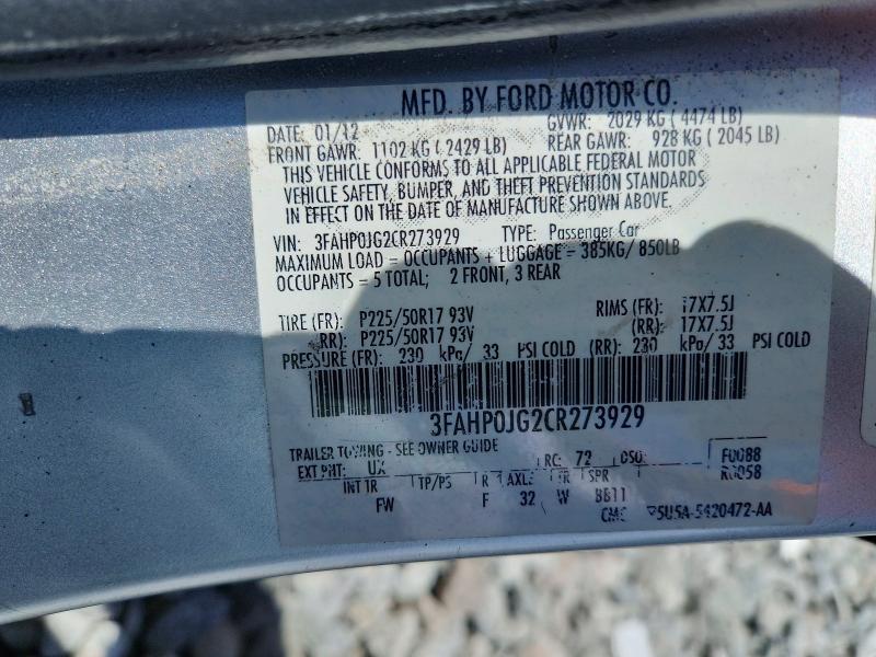 Aukcja sprzedaży 2012 Ford Fusion, vin: 3FAHP0JG2CR273929, numer aukcji: 54857806