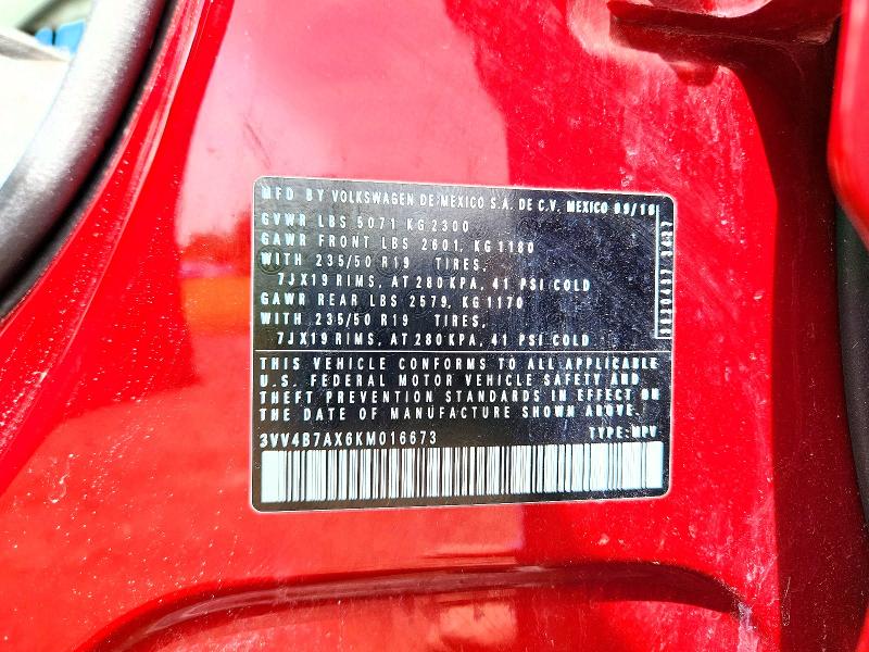 Aukcja sprzedaży 2019 Volkswagen Tiguan, vin: 3VV4B7AX6KM016673, numer aukcji: 54281596