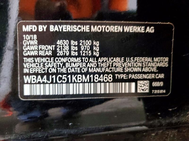Aukcja sprzedaży 2019 Bmw 430i, vin: WBA4J1C51KBM18468, numer aukcji: 52068536