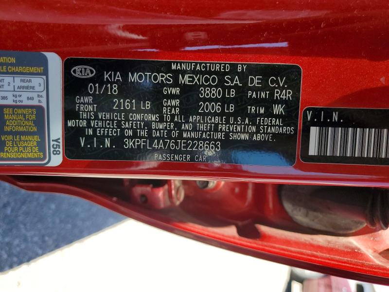 52714666 :رقم المزاد ، 3KPFL4A76JE228663 vin ، 2018 Kia Forte مزاد بيع