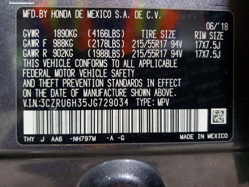 2018 Honda Hr-v მანქანა იყიდება აუქციონზე, vin: 3CZRU6H35JG729034, აუქციონის ნომერი: 54970736