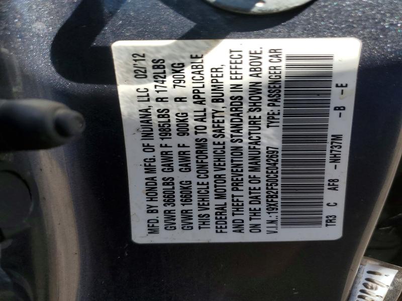 Aukcja sprzedaży 2012 Honda Civic, vin: 19XFB2F50CE042697, numer aukcji: 54244826
