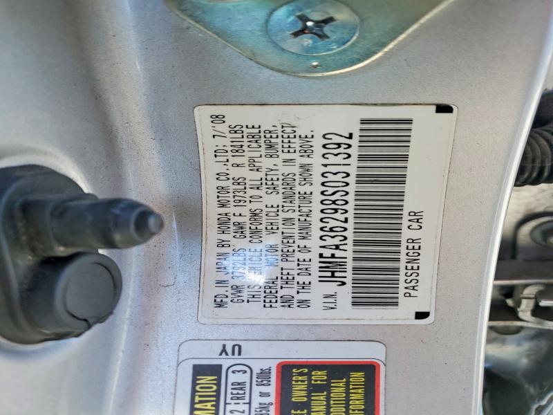 Продаж на аукціоні авто 2008 Honda Civic, vin: JHMFA36298S031392, номер лоту: 52784446