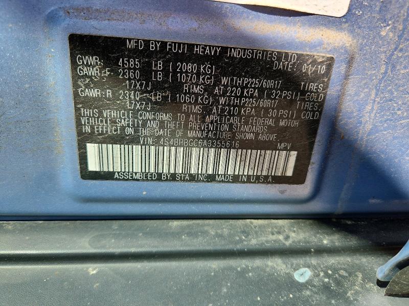 52848926 :رقم المزاد ، 4S4BRBGC6A3355616 vin ، 2010 Subaru Outback مزاد بيع