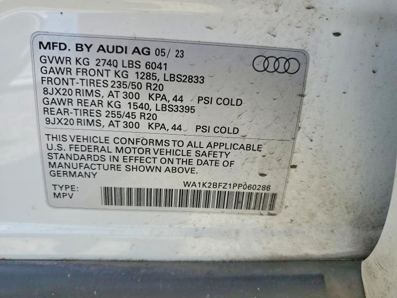 2023 Audi Q4 E-tron მანქანა იყიდება აუქციონზე, vin: WA1K2BFZ1PP060286, აუქციონის ნომერი: 54488956