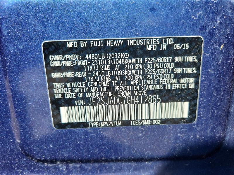 53718626 :رقم المزاد ، JF2SJADC7GH412865 vin ، 2016 Subaru Forester مزاد بيع