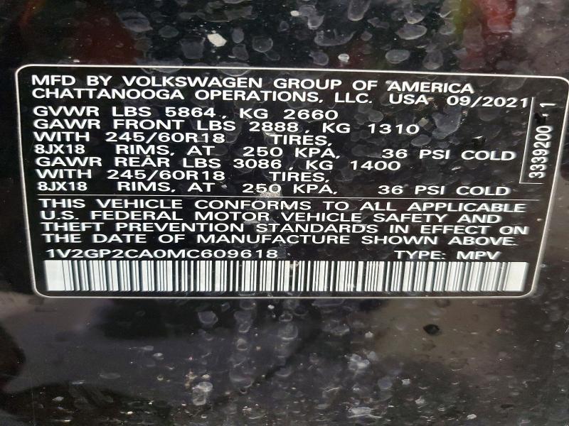 2021 Volkswagen Atlas მანქანა იყიდება აუქციონზე, vin: 1V2GP2CA0MC609618, აუქციონის ნომერი: 53104466
