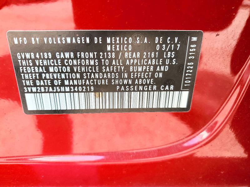 54089286 :رقم المزاد ، 3VW2B7AJ5HM340219 vin ، 2017 Volkswagen Jetta مزاد بيع