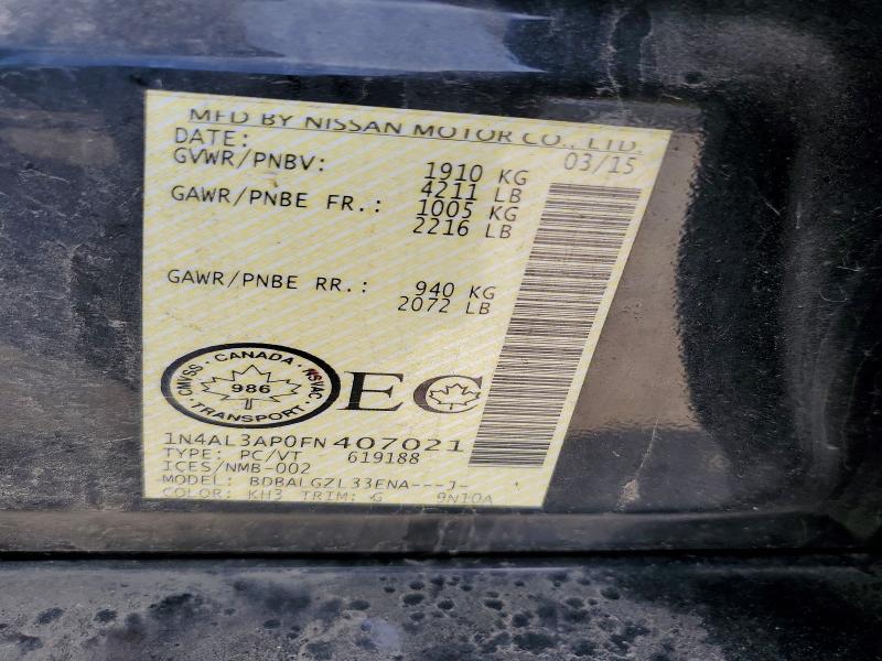 55027746 :رقم المزاد ، 1N4AL3AP0FN407021 vin ، 2015 Nissan Altima مزاد بيع