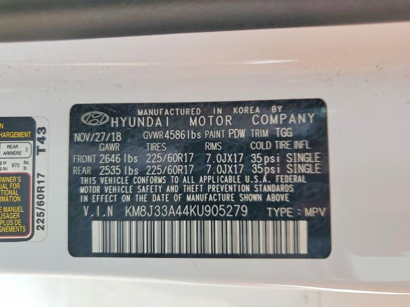 Продаж на аукціоні авто 2019 Hyundai Tucson, vin: KM8J33A44KU905279, номер лоту: 52569216