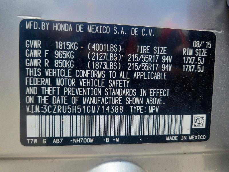2016 Honda Hr-v მანქანა იყიდება აუქციონზე, vin: 3CZRU5H51GM714388, აუქციონის ნომერი: 53799786
