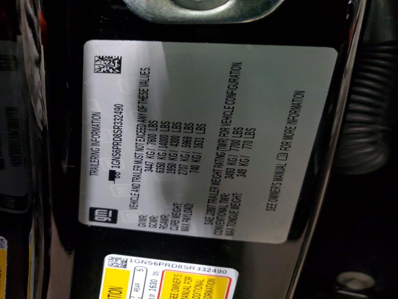 52414666 :رقم المزاد ، 1GNS6PRD8SR332490 vin ، 2025 Chevrolet Tahoe مزاد بيع