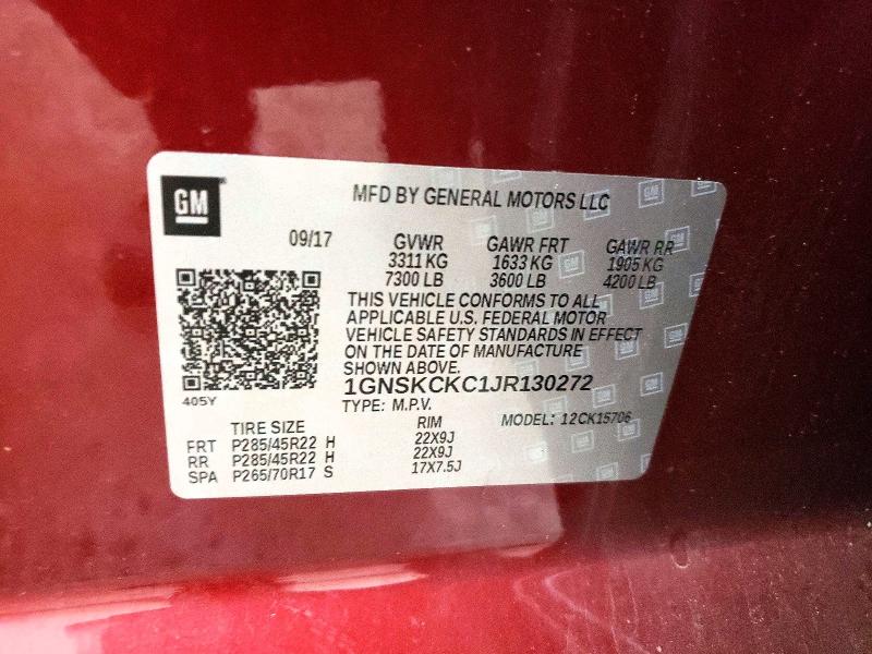 Продажа на аукционе авто 2018 Chevrolet Tahoe, vin: 1GNSKCKC1JR130272, номер лота: 54457706
