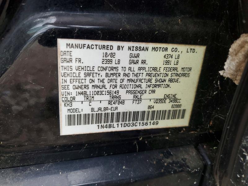 Aukcja sprzedaży 2003 Nissan Altima, vin: 1N4BL11D03C156149, numer aukcji: 53196486