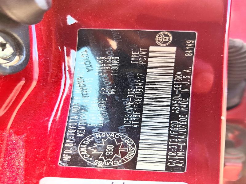 2015 Toyota Camry მანქანა იყიდება აუქციონზე, vin: 4T1BF1FK8FU934717, აუქციონის ნომერი: 53935136