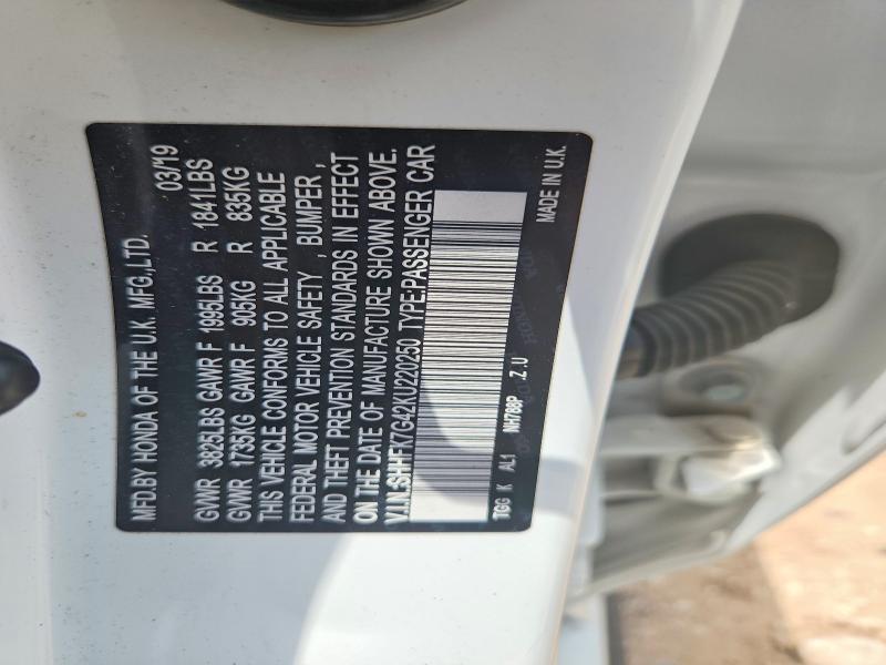 Продаж на аукціоні авто 2019 Honda Civic, vin: SHHFK7G42KU220250, номер лоту: 52246746