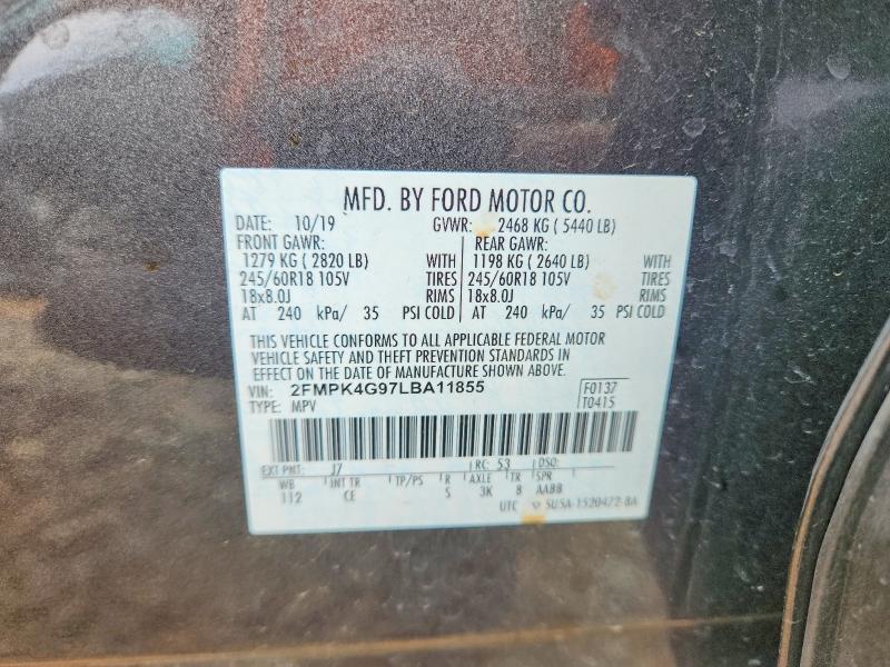 2020 Ford Edge მანქანა იყიდება აუქციონზე, vin: 2FMPK4G97LBA11855, აუქციონის ნომერი: 55443216