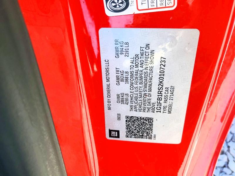 Продажа на аукционе авто 2019 Chevrolet Camaro, vin: 1G1FB1RS2K0107237, номер лота: 53618016