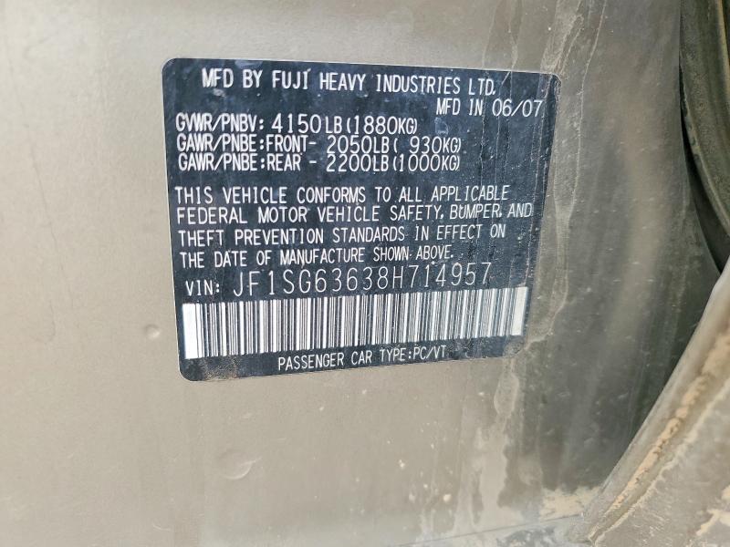 Продаж на аукціоні авто 2008 Subaru Forester, vin: JF1SG63638H714957, номер лоту: 52342576