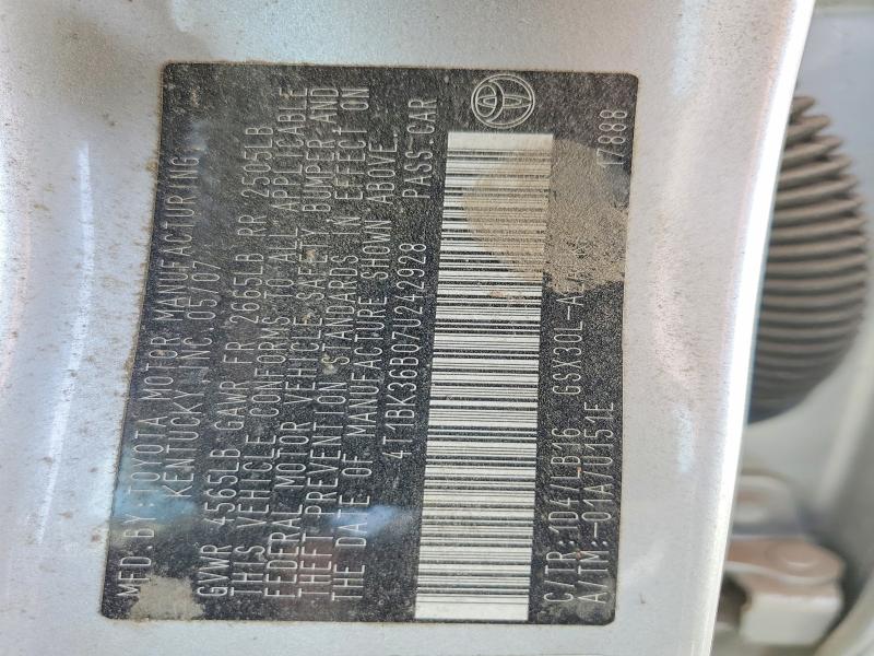 53039706 :رقم المزاد ، 4T1BK36B07U242928 vin ، 2007 Toyota Avalon مزاد بيع