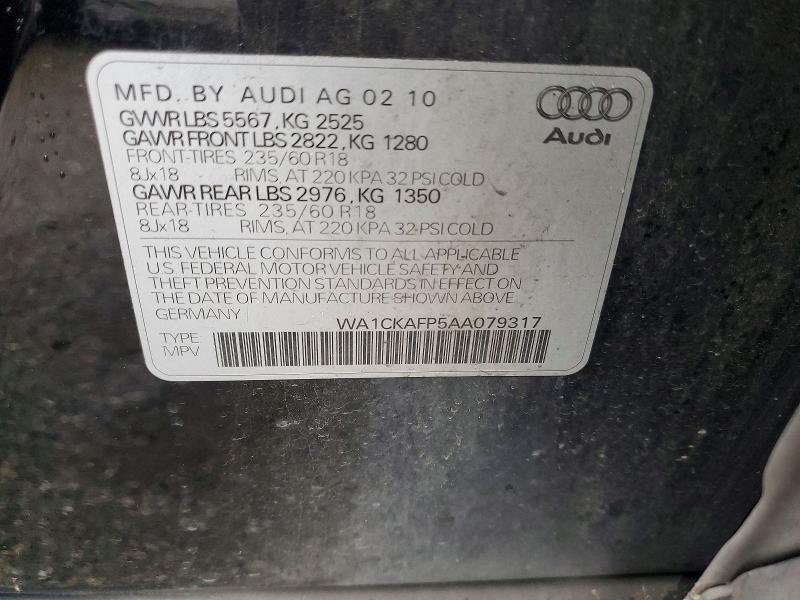Продажа на аукционе авто 2010 Audi Q5, vin: WA1CKAFP5AA079317, номер лота: 53962766