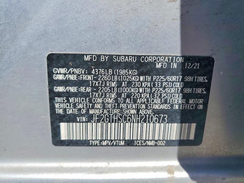 Продажа на аукционе авто 2022 Subaru Crosstrek, vin: JF2GTHSC6NH210673, номер лота: 53226516