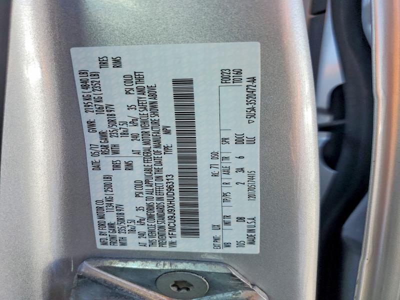 Aukcja sprzedaży 2017 Ford Escape, vin: 1FMCU9J9XHUD96313, numer aukcji: 53048186