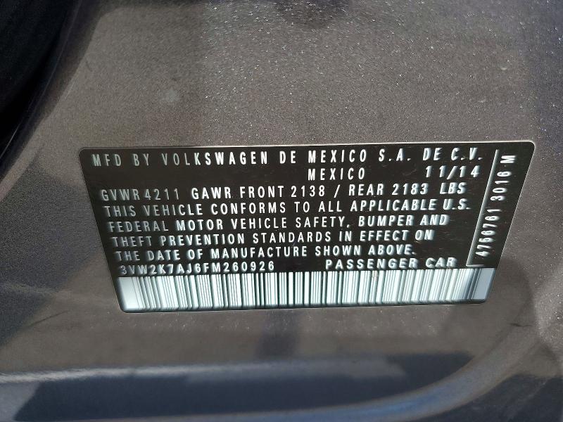 Aukcja sprzedaży 2015 Volkswagen Jetta, vin: 3VW2K7AJ6FM260926, numer aukcji: 54699176