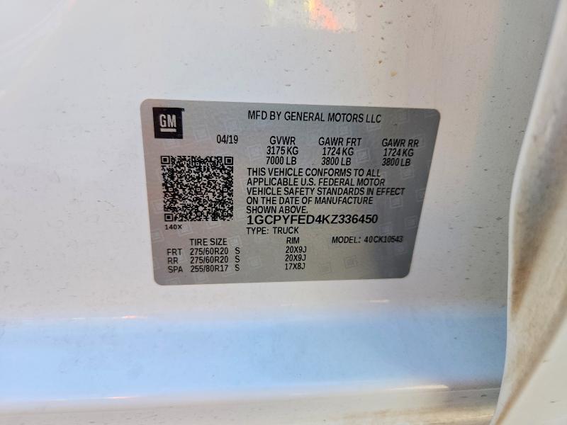 Aukcja sprzedaży 2019 Chevrolet Silverado, vin: 1GCPYFED4KZ336450, numer aukcji: 53703286