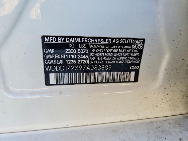 Aukcja sprzedaży 2007 Mercedes-benz Cls, vin: WDDDJ72X97A083889, numer aukcji: 52011916
