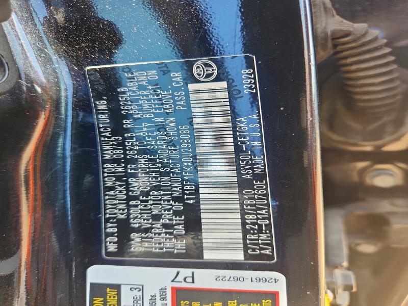 54090466 :رقم المزاد ، 4T1BF1FKXDU298086 vin ، 2013 Toyota Camry مزاد بيع