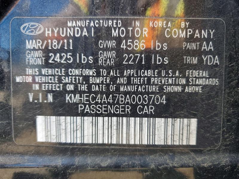 Aukcja sprzedaży 2011 Hyundai Sonata, vin: KMHEC4A47BA003704, numer aukcji: 53760666