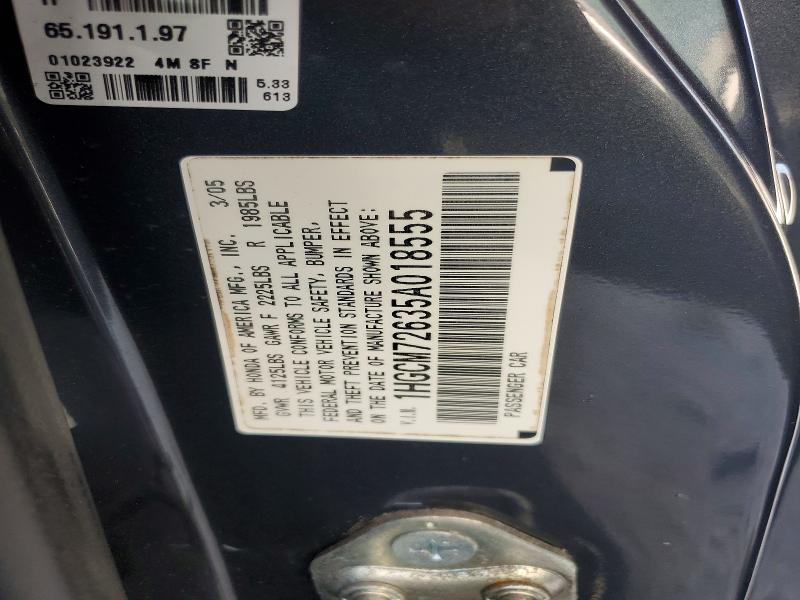 2005 Honda Accord მანქანა იყიდება აუქციონზე, vin: 1HGCM72635A018555, აუქციონის ნომერი: 53195906