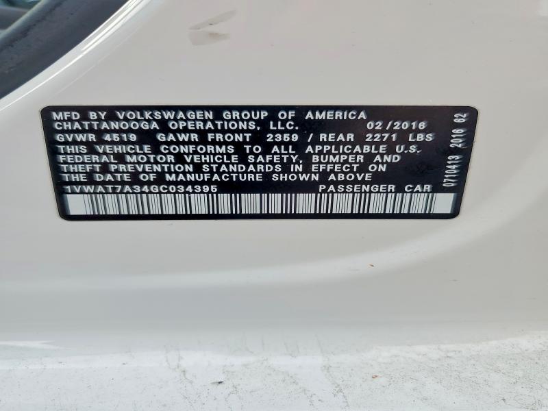 Aukcja sprzedaży 2016 Volkswagen Passat, vin: 1VWAT7A34GC034395, numer aukcji: 54970916