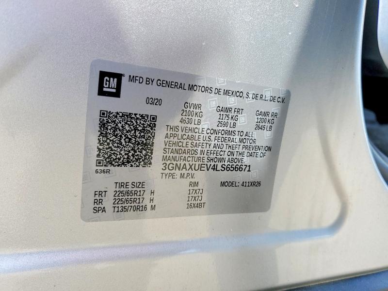 Продаж на аукціоні авто 2020 Chevrolet Equinox, vin: 3GNAXUEV4LS656671, номер лоту: 54356406