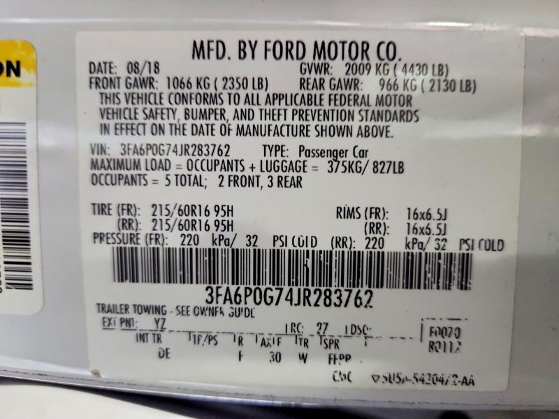 52051276 :رقم المزاد ، 3FA6P0G74JR283762 vin ، 2018 Ford Fusion مزاد بيع