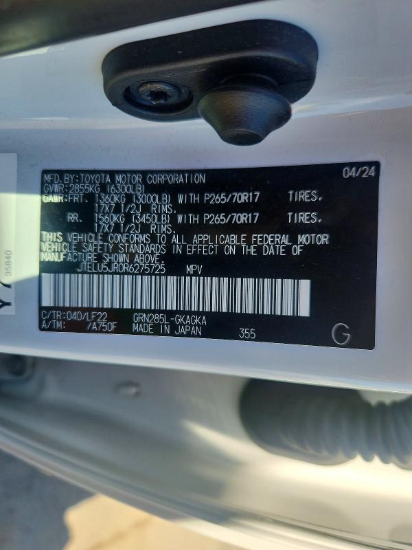 52812696 :رقم المزاد ، JTELU5JR0R6275725 vin ، 2024 Toyota 4runner مزاد بيع