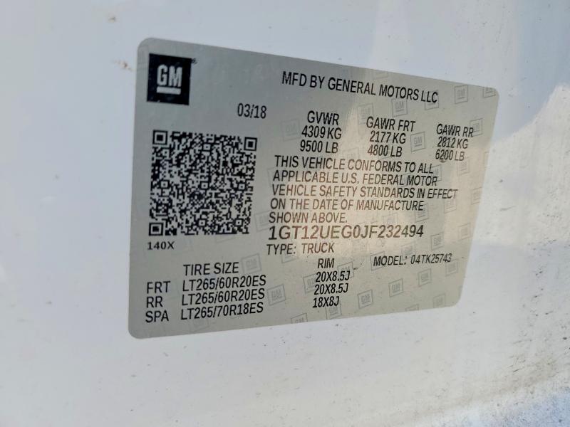 Продаж на аукціоні авто 2018 Gmc Sierra, vin: 1GT12UEG0JF232494, номер лоту: 52203996