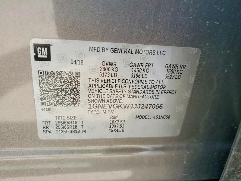 Продажа на аукционе авто 2018 Chevrolet Traverse, vin: 1GNEVGKW4JJ247056, номер лота: 53093446